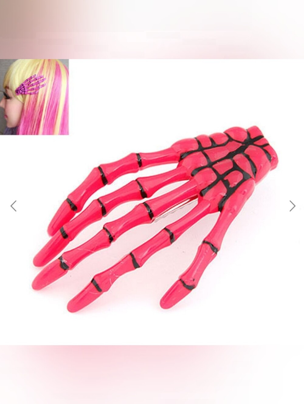 Pink Skeleton Hand Hair Clip for Women - Bold Gothic Accessory